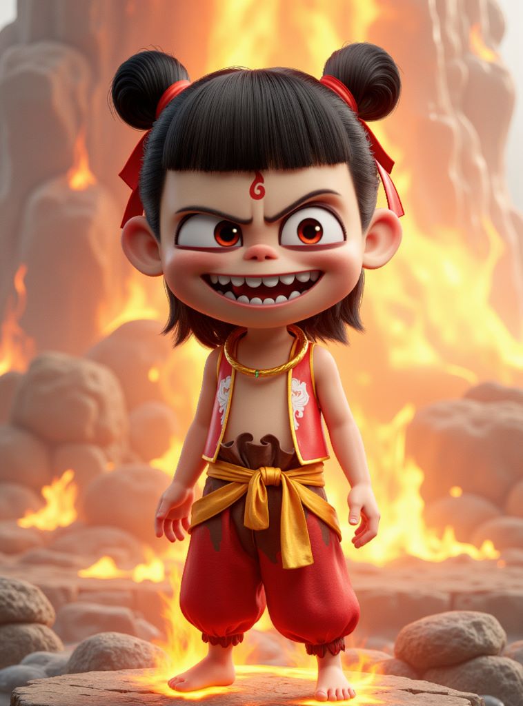 Ne Zha's classic portrait showing his youthful appearance and warrior attire